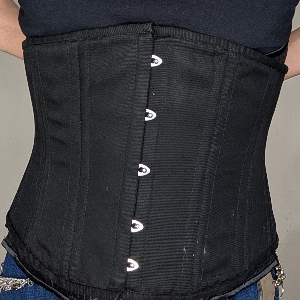 Black Cotton Underbust Heavy Waist Training Corset Sz 32 Inch 46 cm, Good cond - Picture 1 of 7